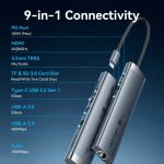 დოქ სადგური Vention TGVHB 9-in-1 USB-C 4K/60Hz Docking Station 5Gbps 100W PD 0.15m Gray Aluminum