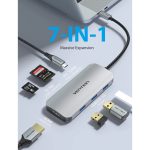 დოქ სადგური Vention TOJHB 7-in-1 USB-C 4K/30Hz Docking Station 5Gbps 100W PD 0.15m Gray Aluminum