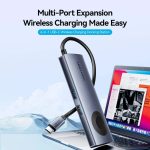დოქ სადგური Vention TPMHB 6-in-1 USB-C 4K/60Hz Wireles Charging Docking Station 5Gbps 100W PD 0.11m Gray Aluminum