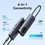 დოქ სადგური Vention TPMHB 6-in-1 USB-C 4K/60Hz Wireles Charging Docking Station 5Gbps 100W PD 0.11m Gray Aluminum