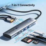 დოქ სადგური Vention TPSHB 7-in-1 USB-C 4K/60Hz Docking Station 5Gbps 100W PD 0.15m Gray Aluminum