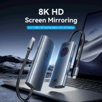 დოქ სადგური Vention TQZHB 6-in-1 USB-C 8K/30Hz Docking Station 5Gbps 100W PD With Smart Led Display 0.15m Aluminum