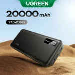 პორტატული დამტენი UGREEN PB312 (95424B), 20000mAh, Type-C, USB, Fast Charging Power Bank, Black