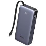 პორტატული დამტენი UGREEN PB536 (55988B), 20000mAh, 45W, Type-C, USB, Power Bank With Built-in Cable, Grey