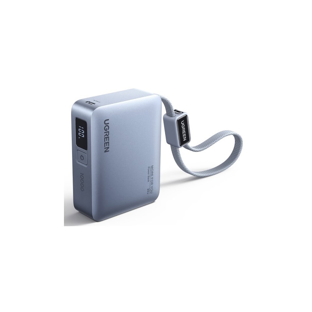 პორტატული დამტენი UGREEN PB584 (75173B), 10000mAh, 33W, Type-C, USB, Fast Charging Power Bank With Type-C Cable, Blue