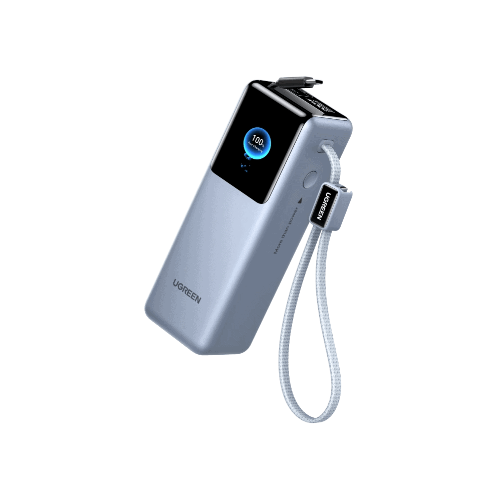 პორტატული დამტენი UGREEN PB728 (75702B) Nexode, 25000mAh, 200W, Type-C, USB, Power Bank With Retractable Cable, Grey