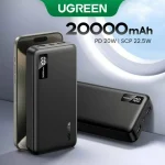 პორტატული დამტენი UGREEN PB312 (95424B), 20000mAh, Type-C, USB, Fast Charging Power Bank, Black