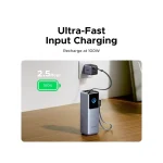 პორტატული დამტენი UGREEN PB728 (75702B) Nexode, 25000mAh, 200W, Type-C, USB, Power Bank With Retractable Cable, Grey