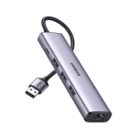 USB ჰაბი UGREEN CM475 (60554), USB, Type-C, LAN, HUB, Grey