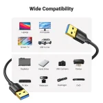 USB კაბელი UGREEN US128 (10371), USB-A 3.0 Male To Male Cable, 2m, Black - Image 4