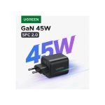 მობილურის დამტენი UGREEN X526 (65058), 45W, Dual Type-C GaN Fast Charger, Black
